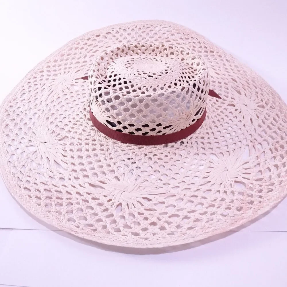 Veronica Beard Meringue Raffia Straw Wide Brim Sun Hat Natural S M NWT 298 - Picture 12 of 15